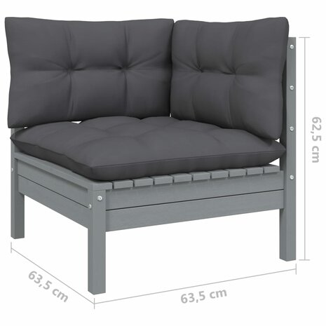 13-delige Loungeset met kussens grenenhout grijs