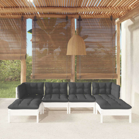 6-delige Loungeset met kussens grenenhout wit