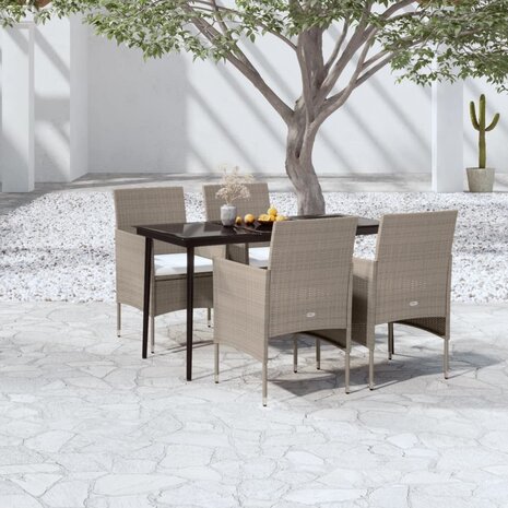 5-delige Tuinset met kussens beige en zwart