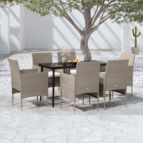 7-delige Tuinset met kussens beige en zwart
