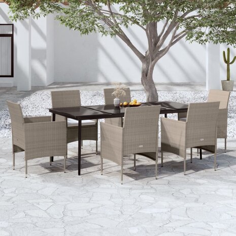 7-delige Tuinset met kussens beige en zwart