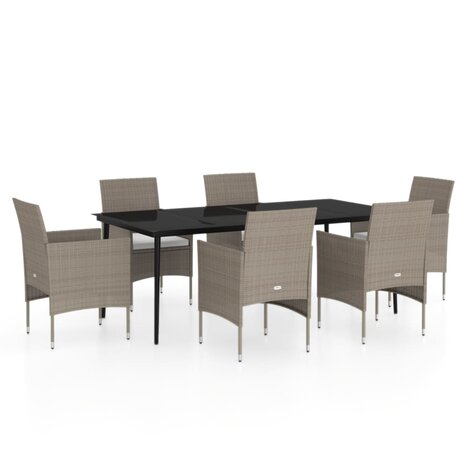 7-delige Tuinset met kussens beige en zwart