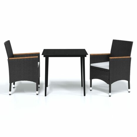 3-delige Tuinset met kussens zwart