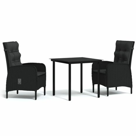 3-delige Tuinset met kussens zwart