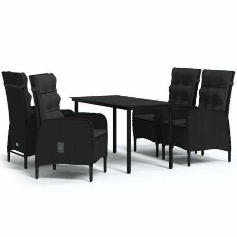 5-delige Tuinset met kussens zwart