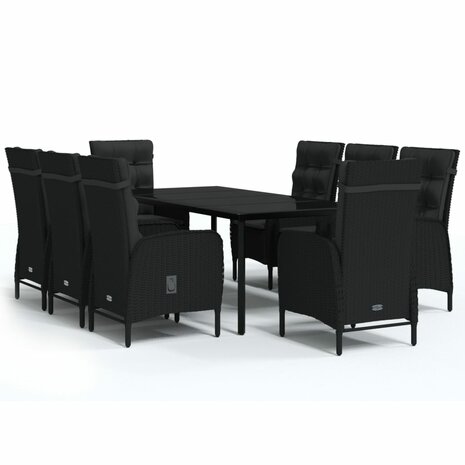 9-delige Tuinset met kussens zwart