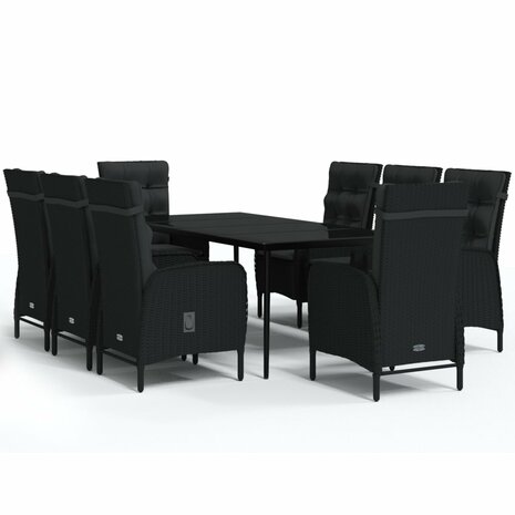 9-delige Tuinset met kussens zwart