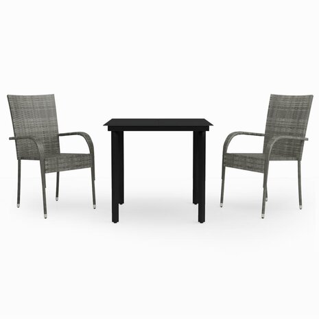 3-delige Tuinset grijs en zwart