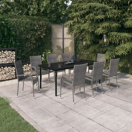 9-delige Tuinset grijs en zwart