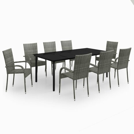 9-delige Tuinset grijs en zwart