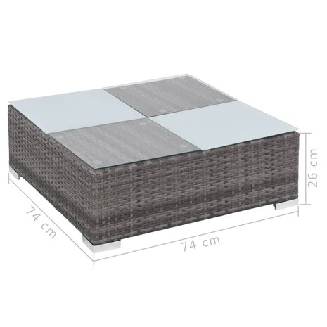 8-delige Loungeset met kussens poly rattan grijs