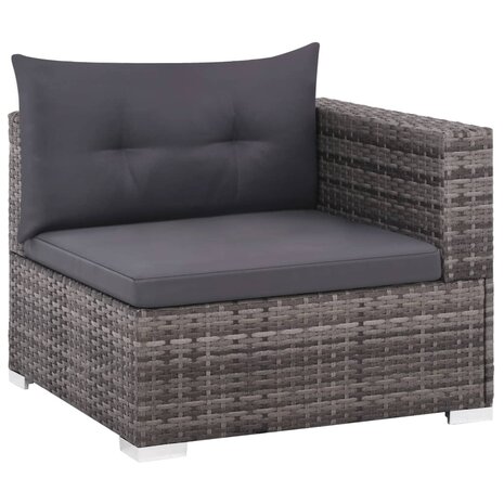 3-delige Loungeset met kussens poly rattan grijs