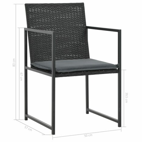 7-delige Tuinset met kussens poly rattan zwart