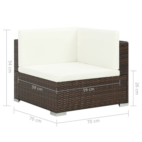 7-delige Loungeset met kussens poly rattan bruin