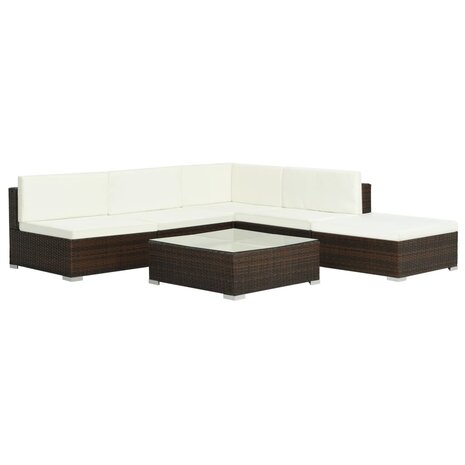 6-delige Loungeset met kussens poly rattan bruin