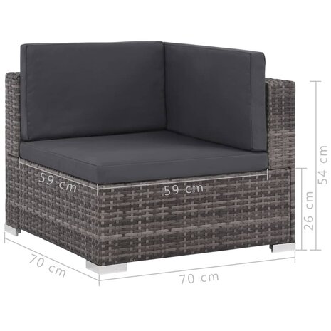 6-delige Loungeset met kussens poly rattan grijs