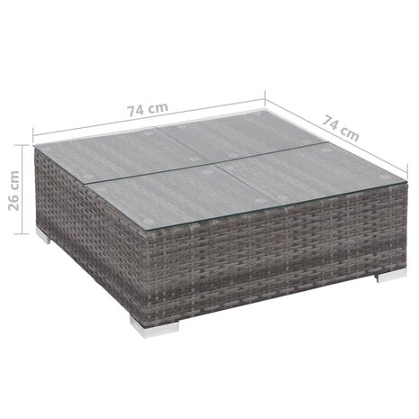 6-delige Loungeset met kussens poly rattan grijs