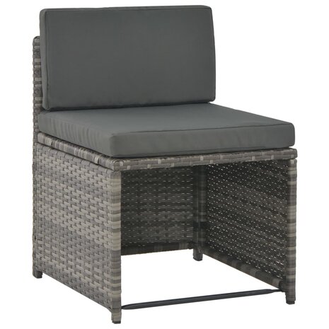 7-delige Tuinset met kussens poly rattan grijs