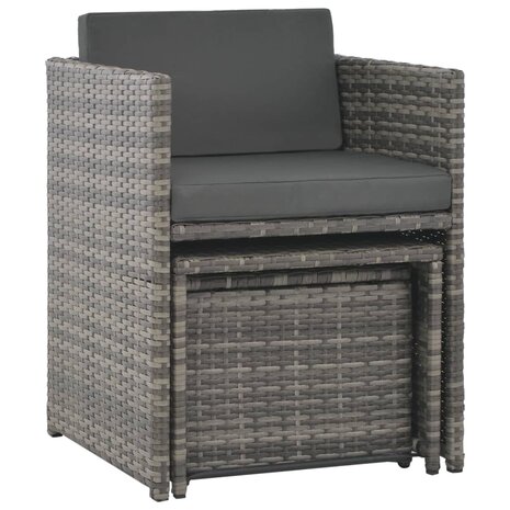 7-delige Tuinset met kussens poly rattan grijs
