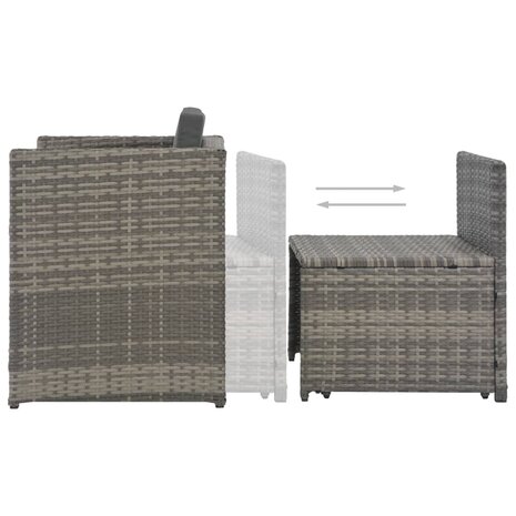 7-delige Tuinset met kussens poly rattan grijs