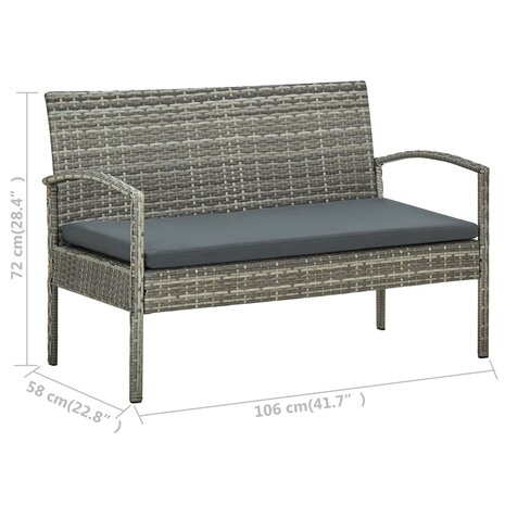 4-delige Loungeset met kussens poly rattan grijs