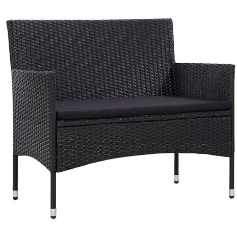 4-delige Loungeset met kussens poly rattan zwart