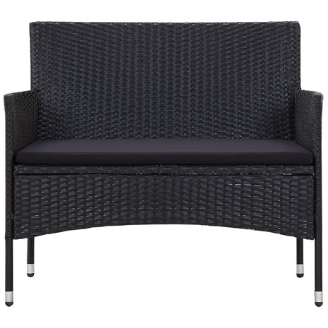 4-delige Loungeset met kussens poly rattan zwart