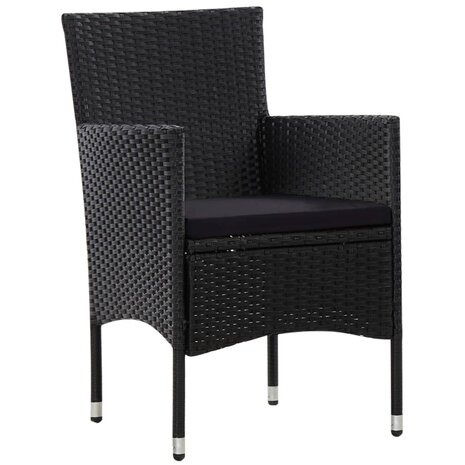 4-delige Loungeset met kussens poly rattan zwart