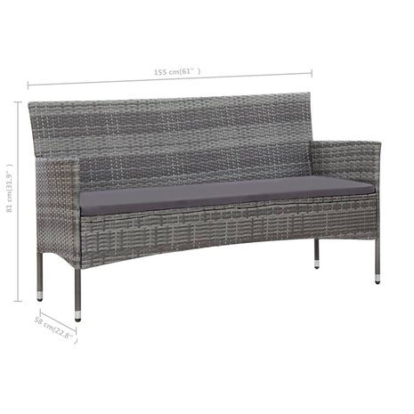 4-delige Loungeset met kussens poly rattan grijs