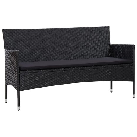 4-delige Loungeset met kussens poly rattan zwart