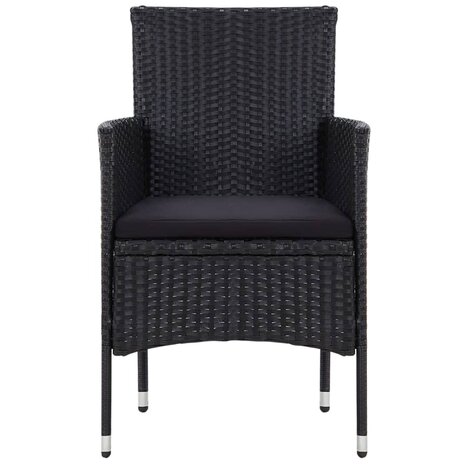4-delige Loungeset met kussens poly rattan zwart