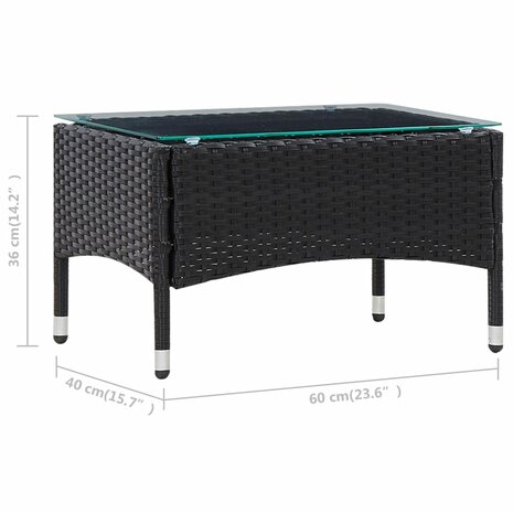 4-delige Loungeset met kussens poly rattan zwart