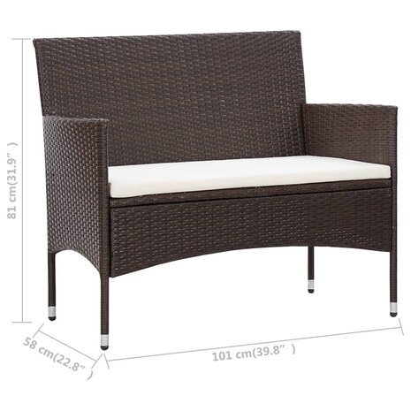 5-delige Loungeset met kussens poly rattan bruin
