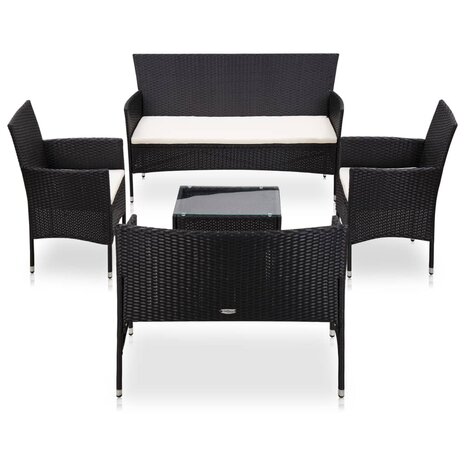 5-delige Loungeset met kussens poly rattan zwart