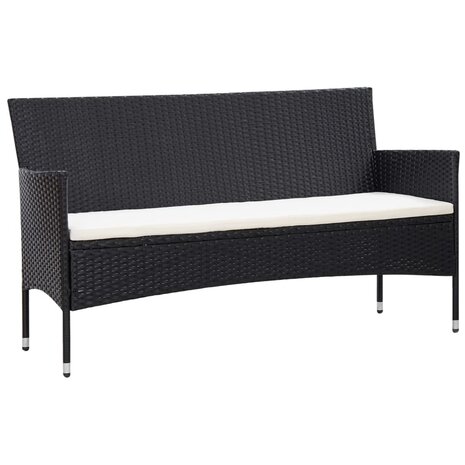 5-delige Loungeset met kussens poly rattan zwart