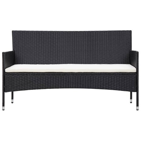 5-delige Loungeset met kussens poly rattan zwart