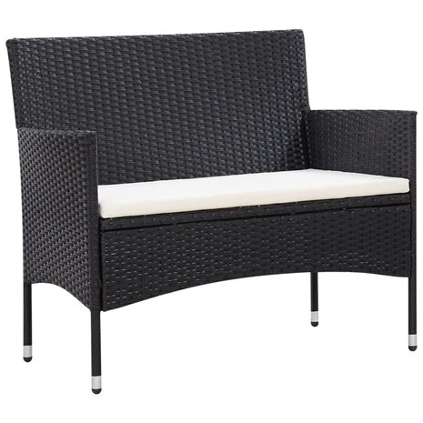5-delige Loungeset met kussens poly rattan zwart