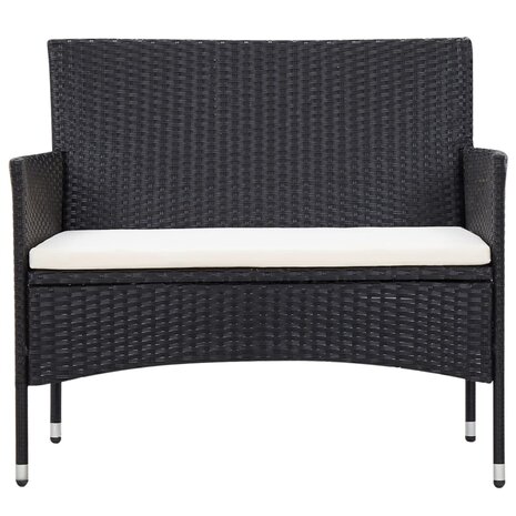 5-delige Loungeset met kussens poly rattan zwart