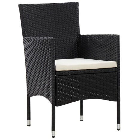5-delige Loungeset met kussens poly rattan zwart