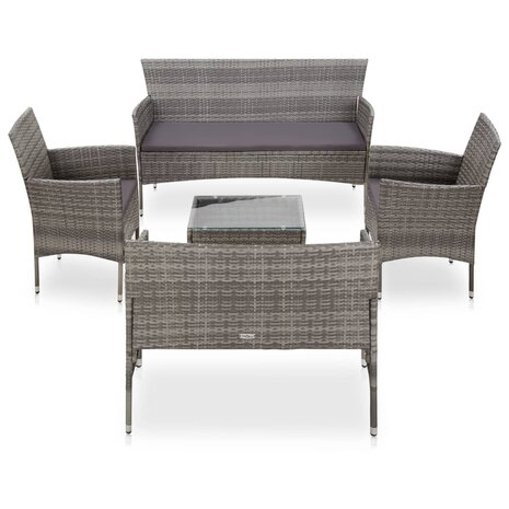 5-delige Loungeset met kussens poly rattan grijs