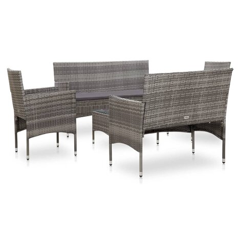 5-delige Loungeset met kussens poly rattan grijs