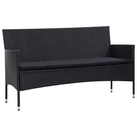 5-delige Loungeset met kussens poly rattan zwart