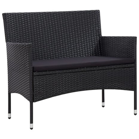5-delige Loungeset met kussens poly rattan zwart