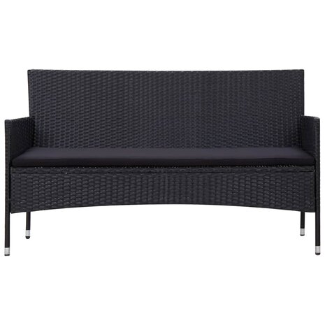 5-delige Loungeset met kussens poly rattan zwart