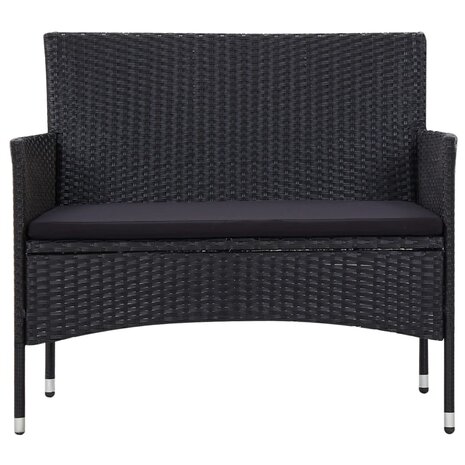 5-delige Loungeset met kussens poly rattan zwart