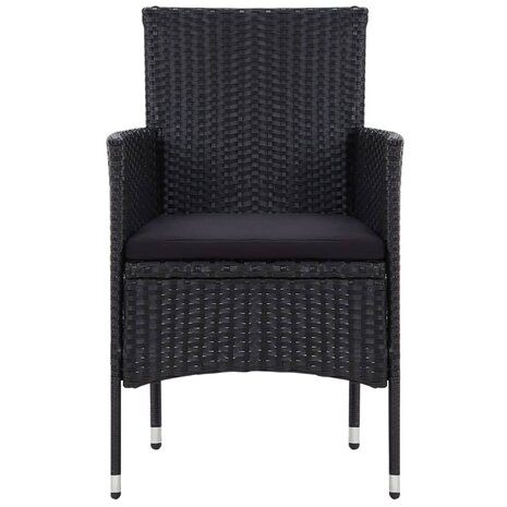 5-delige Loungeset met kussens poly rattan zwart