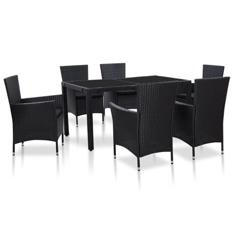 7-delige Tuinset poly rattan zwart