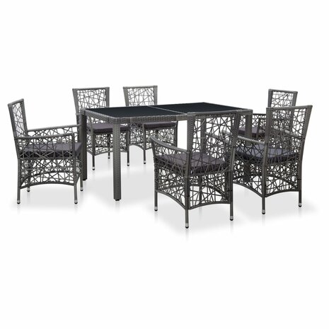 7-delige Tuinset poly rattan grijs