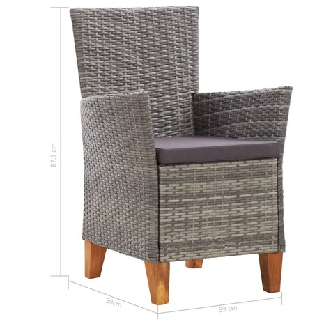 5-delige Eethoek poly rattan en massief acaciahout grijs