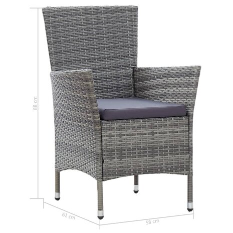 7-delige Tuinset met kussens poly rattan grijs
